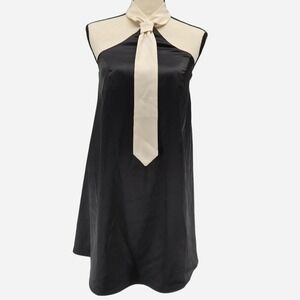 Anthropologie Flat White Mini Dress with Tie halter detail Black Size XL NWT